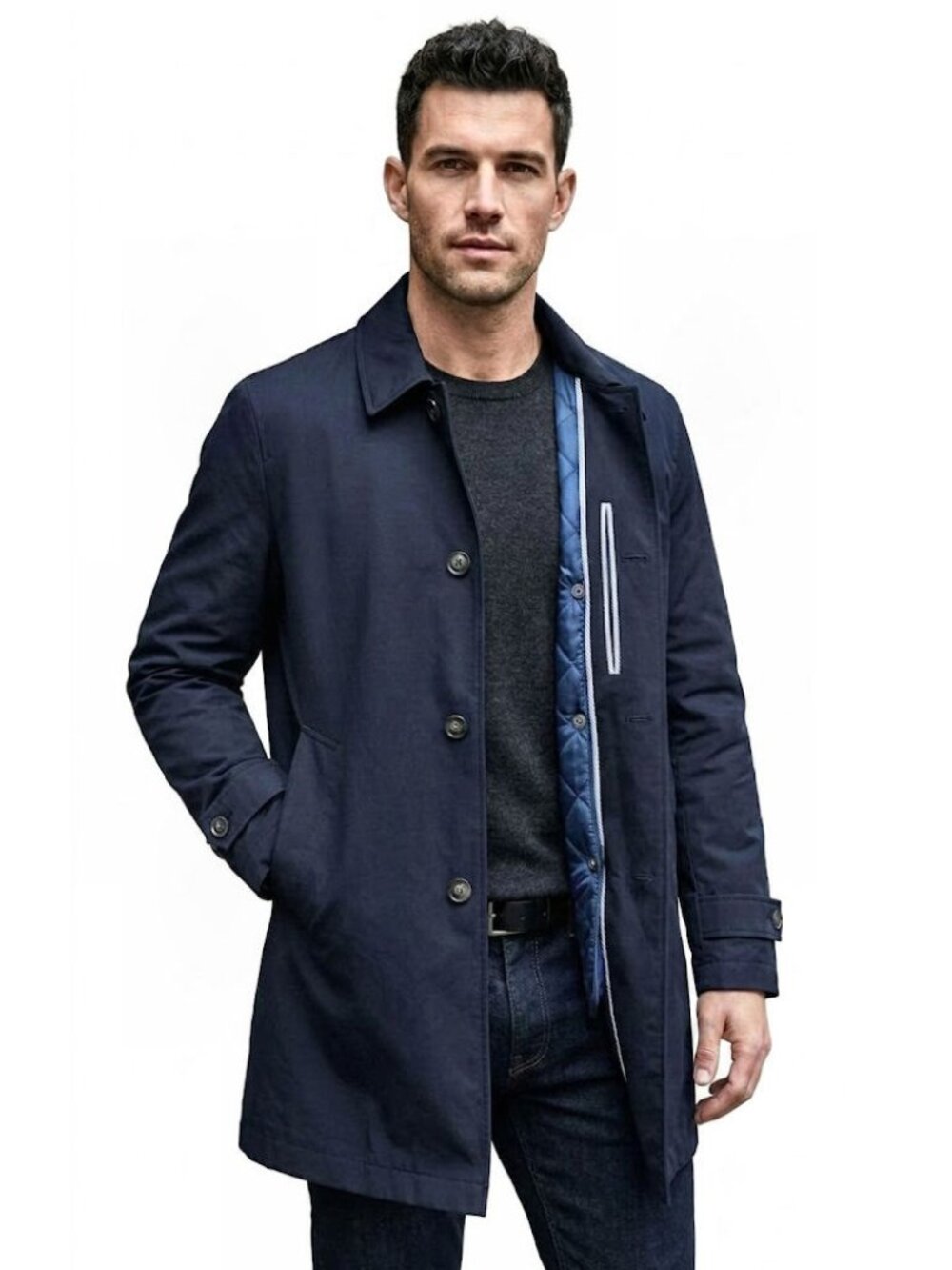 Tommy Hilfiger Detachable Liner Mac Coat, Navy Blue, Mens Size 40 R